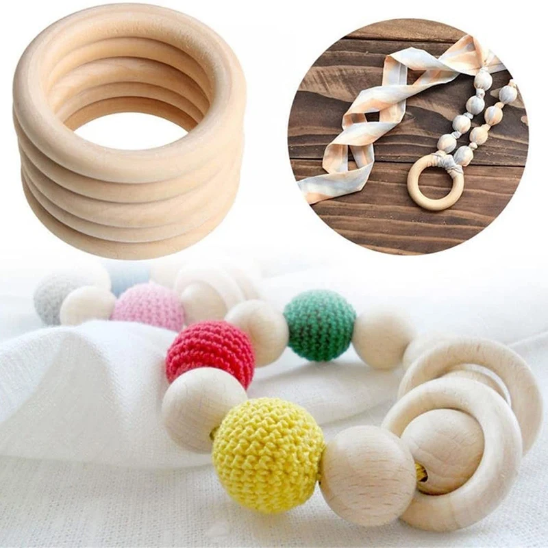 

50 Pieces of DIY Natural Wood Rings 2.2 Inches (55mm) Log Color Wood Ring, Wooden Ring, Handbag Ring Fastener