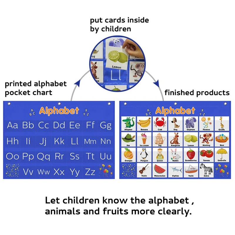 Alphabet Pocket Chart Word Recognition ABC Kids Educational Tool With Card | Игрушки и хобби