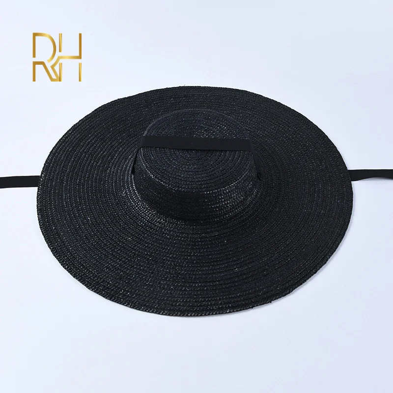 RH натуральный черный цвет плоская летняя пляжная шляпа Федора с широкими полями