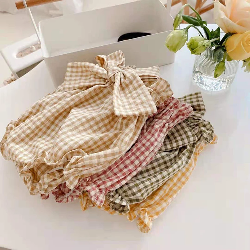 Трусики-шорты летние хлопковые клетчатые с бантом для маленьких девочек чехол на