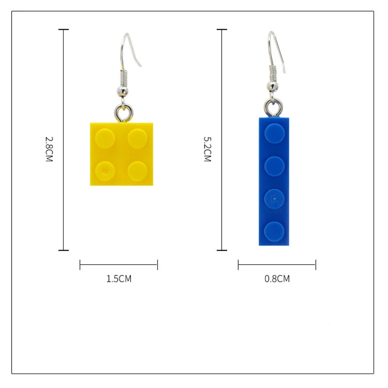 

Candy Color Building Blocks Drop Earrings Cute Lego Geometric Asymmetric Dangle Earrings For Woman Fashion Jewelry Accessories