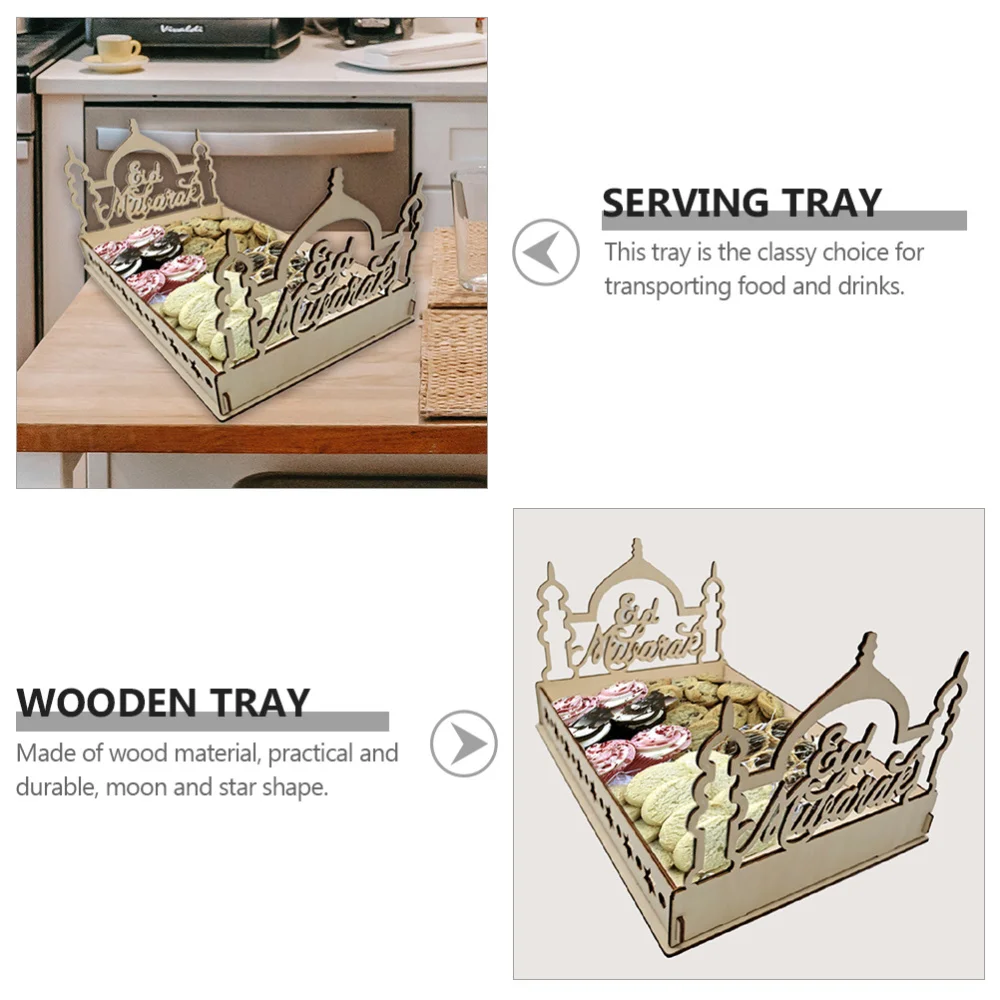 

1pc Ramadan Food Serving Tray Corban Festival Wooden Dinner Plate Food Dish