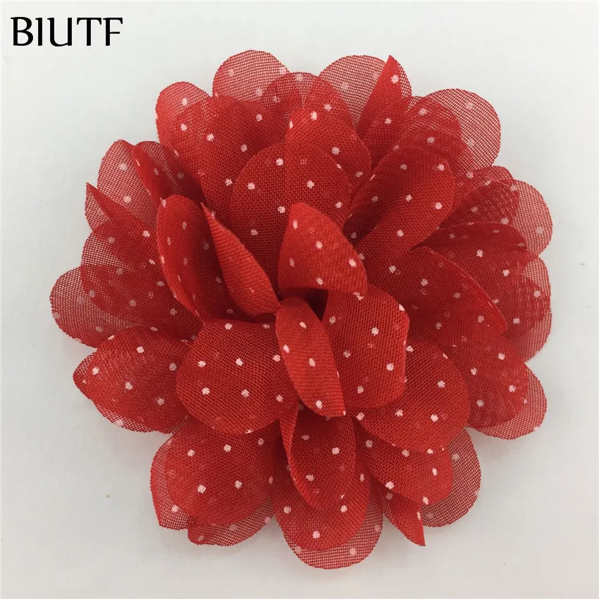 10 шт./лот 6 см Шифоновый Цветок в горошек с заколкой для волос Детская шикарная