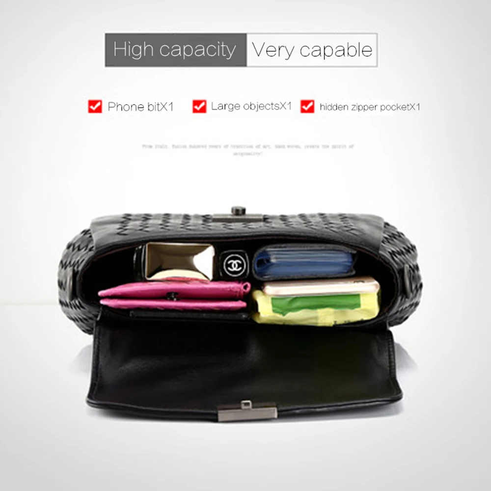 Женская сумка через плечо из натуральной кожи тканая модная простая большого