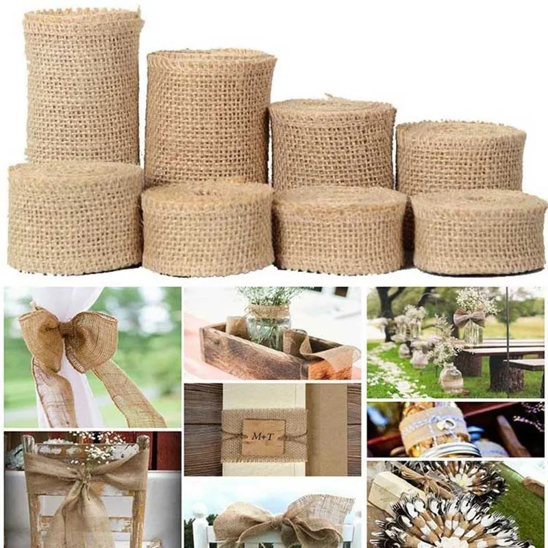 

2Yard/roll Natural Jute Burlap Ribbon for Crafts DIY Hemp Ribbon Lace Material Wedding Party Decorative Christmas Gift Wrapping