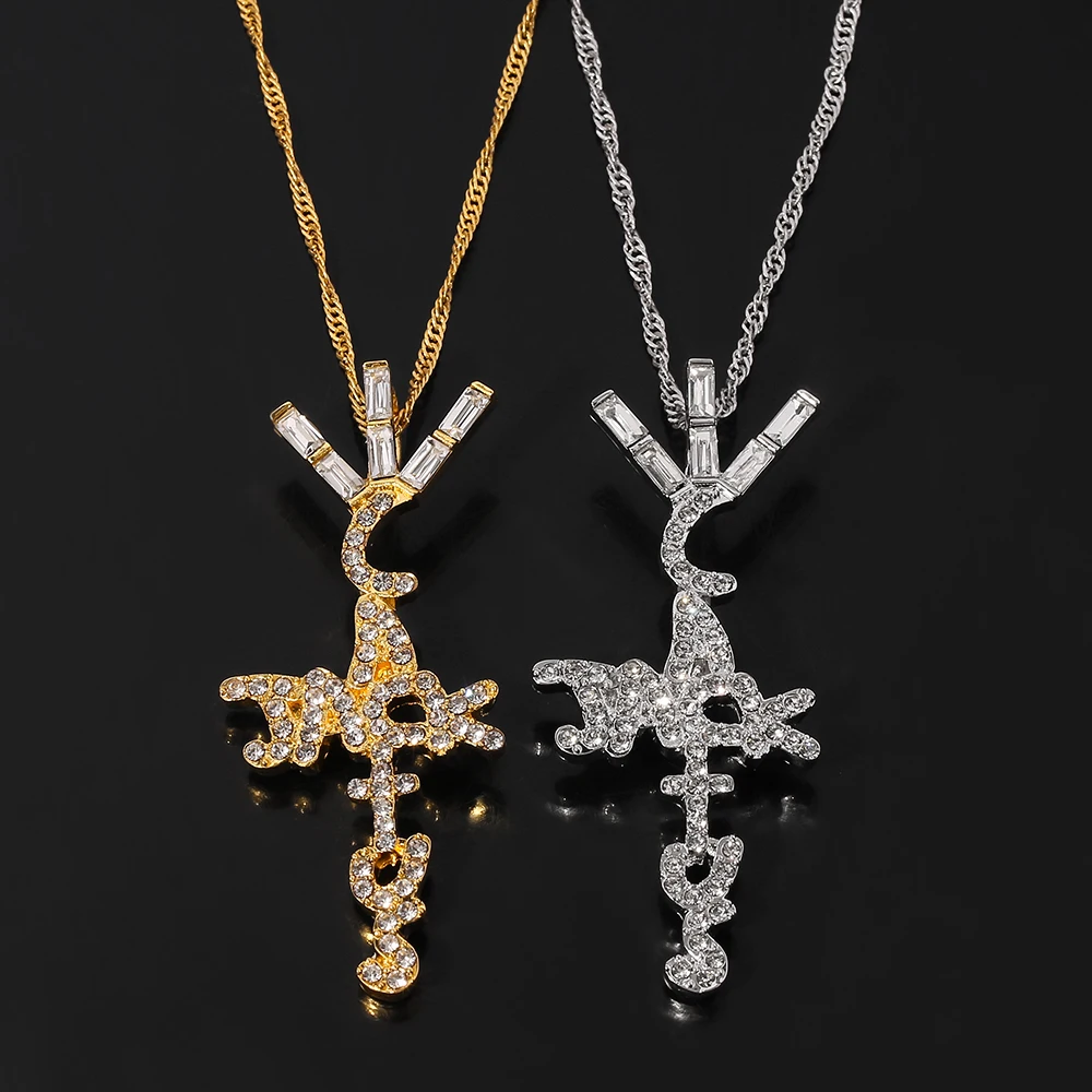 Hip Hop Travis Scott Product Brand Cactus Jack Shape Pendant Necklace Ice Crystal Cubic Zirconia Jewelry Gift | Украшения и