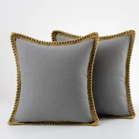 inyahome square pillow hotel nordic sofa pillow model room pillowcase blue woven lint cotton and linen stitching pillow custom
