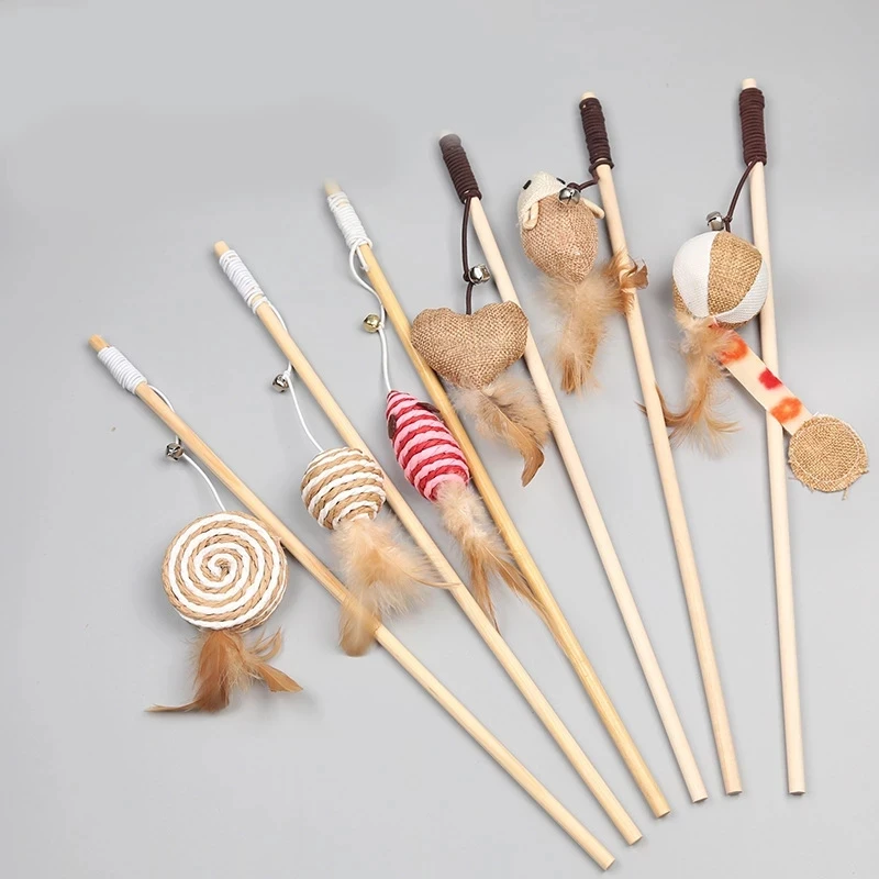 Мультяшный игрушечный тизер для кошек перьевая деревянная мышь игрушка с