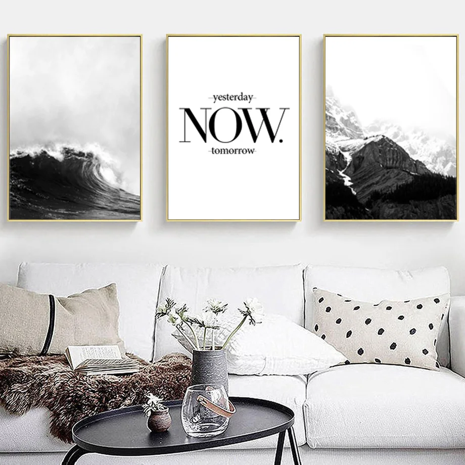 

Snow Mountain Wave Sea Black White Quotes Wall Art Canvas Painting Nordic Posters And Prints Wall Pictures For Living Room Decor