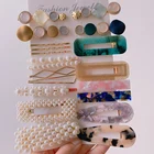 Женские заколки для волос с искусственным жемчугом, набор из акриловой смолы и кристаллов, элегантные Геометрические заколки для волос