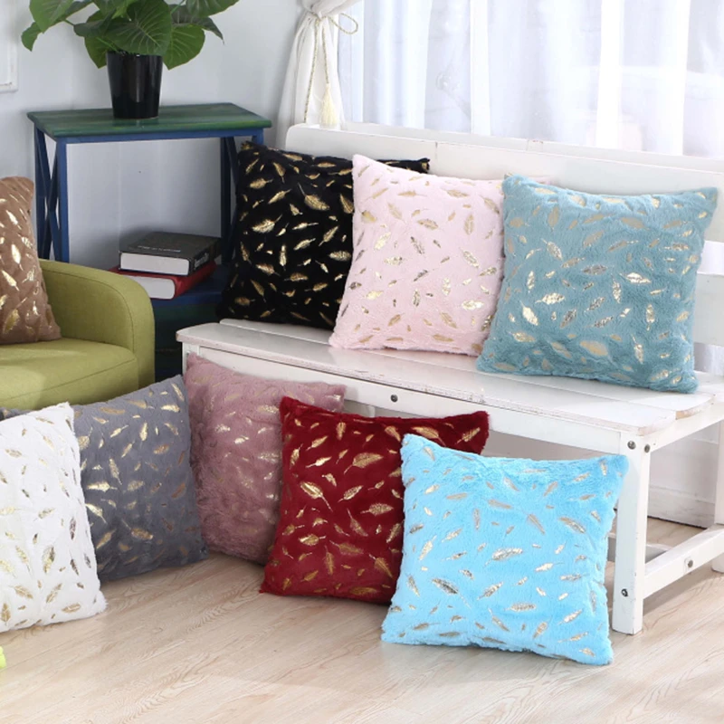 

Decorative Cushion Cover Bronzing Leaves Home Plush Pillow Case Bed Room Car Seat Decoration Sofa Throw Pillow covers 43x43cm