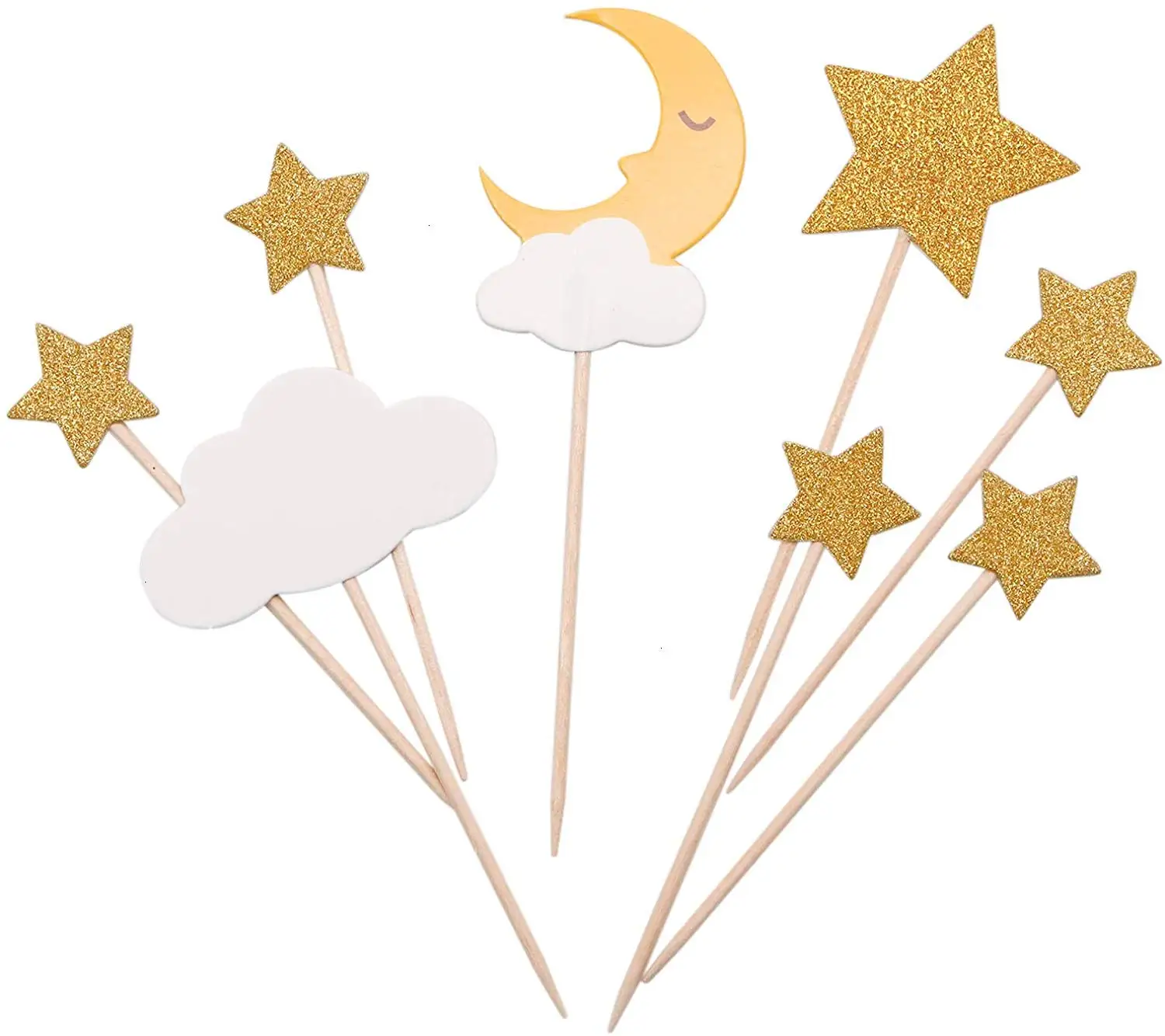 Metable 36 шт блестящая Звезда Луна кекс топперы вечерние пики для детского душа День