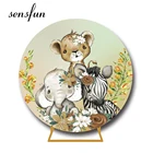 Джунгли искусственные мультфильмы животные Зебра медведь слон ребенок душ дети 1-й День Рождения Круглый фон крышка Эластичный фон