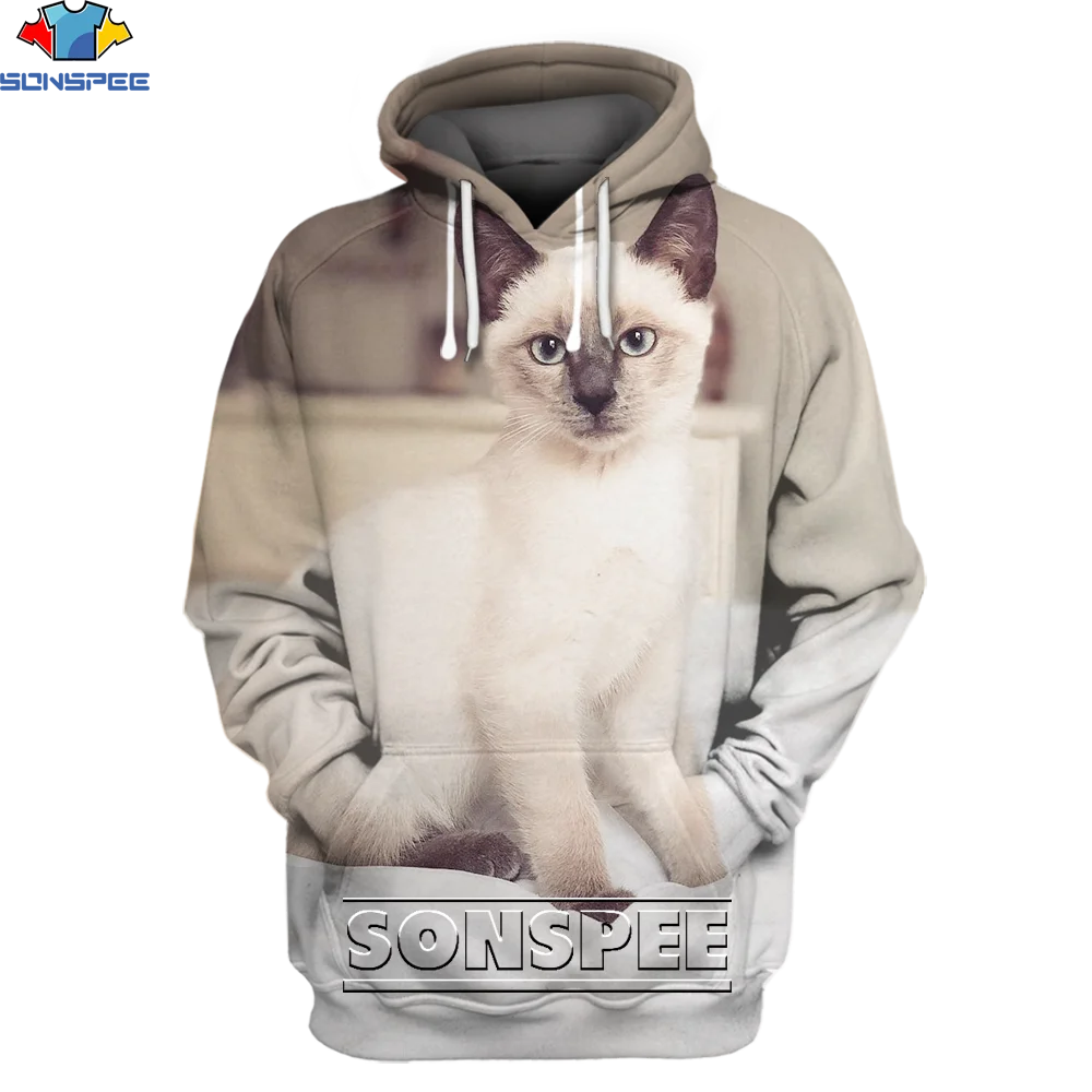 

SONSPEE Siamese Cat Fashion Retro Hoodie Jacket Siamese Siamese Cat Blue Point Cat Blue Eyes Cat Kitten Cat Man Cat Man Cat