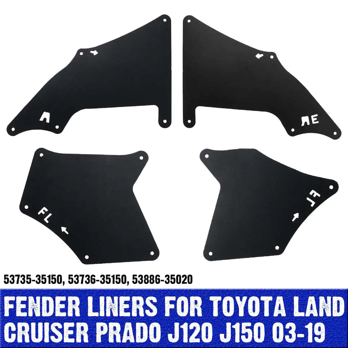 

Production of 4 front and rear fenders splash fenders for the Land Cruiser Prado 2003-09