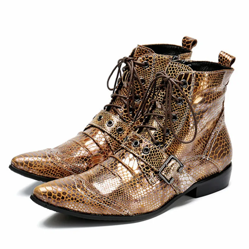 Ботильоны мужские из натуральной кожи заостренный носок на шнуровке обувь для