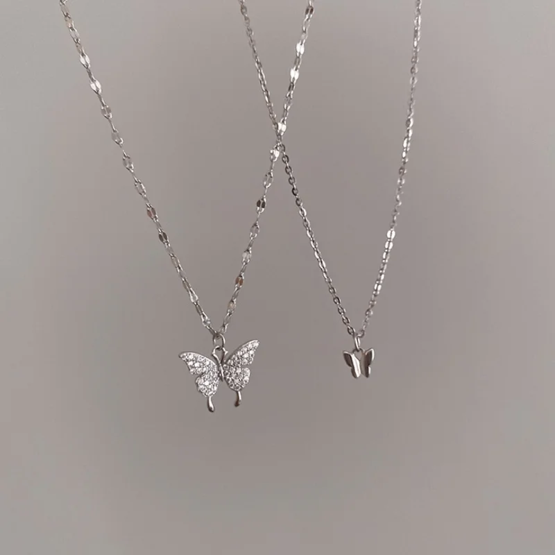 

Minimalist Double Butterfly Flash Diamond Necklace for Women Simple Design Crystal Choker Elegant Wedding Jewelry Gifts