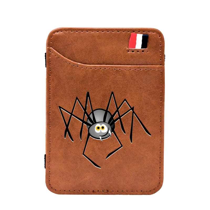 

Classic Cute Spider Design Digital Printing Leather Magic Wallets Men Women Fashion Credit Card Package Mini Money Clip Glif