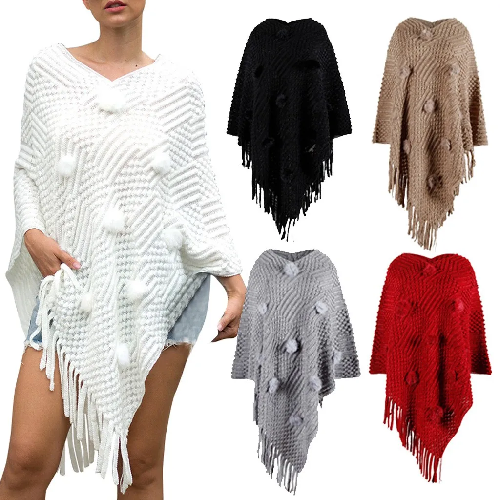 Для женщин v-образный вырез однотонная с маленькими пушистыми помпончиками для