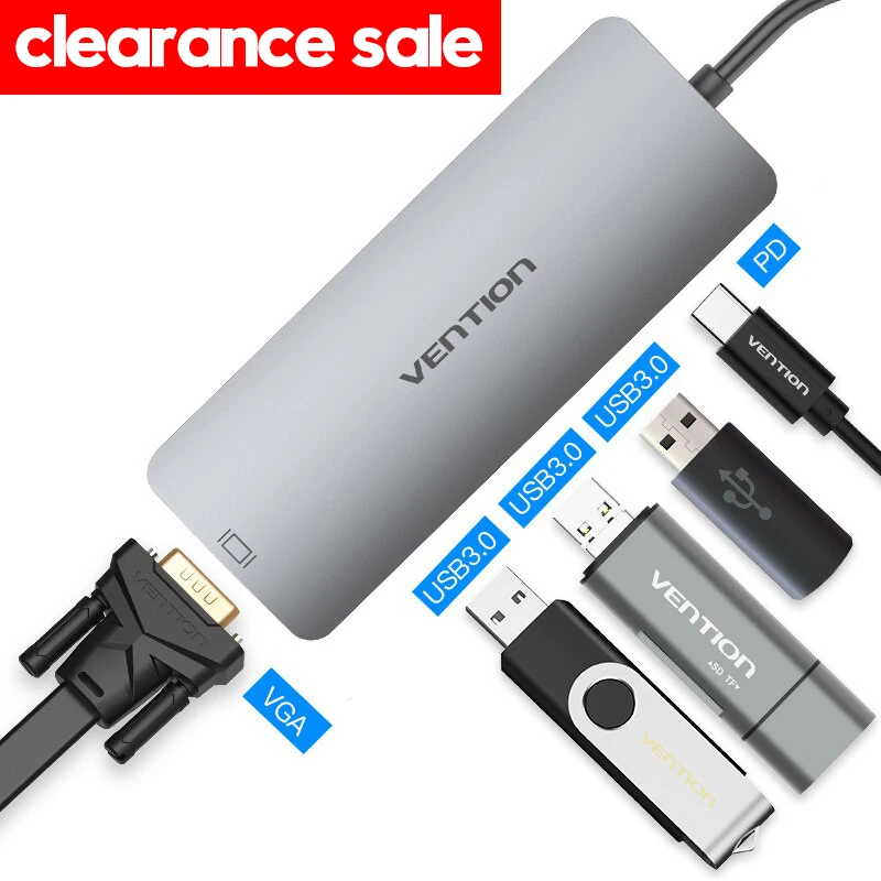 Vention адаптер Thunderbolt 3 usb type C к USB 3,0 концентратор HDMI VGA PD конвертер для MacBook samsung S9 huawei p20 pro USB-C концентратор - Цвет: 5 in 1 VGA Version
