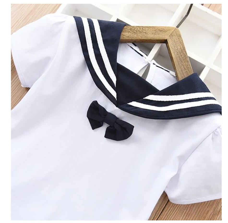 Kidswant College Style Chirld Girl Clothes Suit Fashion Bow Sleeve Sleeve T-Shirt + Pleated Skirt 2pcs Set Kids Summer Outfits