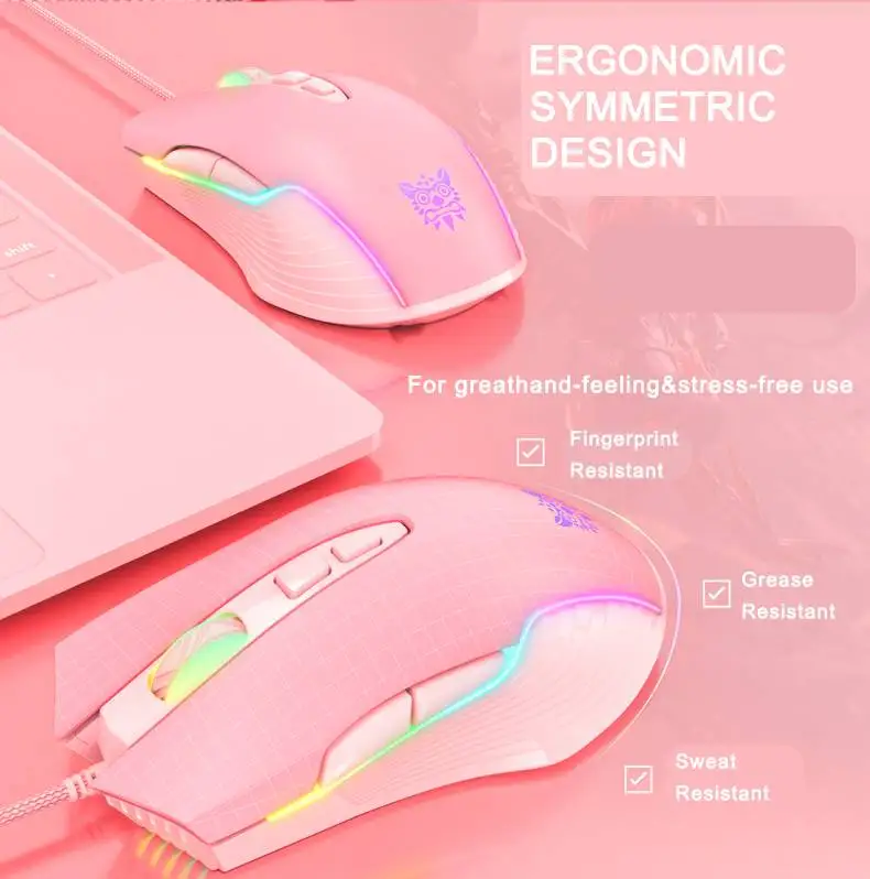onikuma cw905 pink rgb wired gaming mouse usb game mice 7 buttons design breathing led colors for laptop pc gamer free global shipping