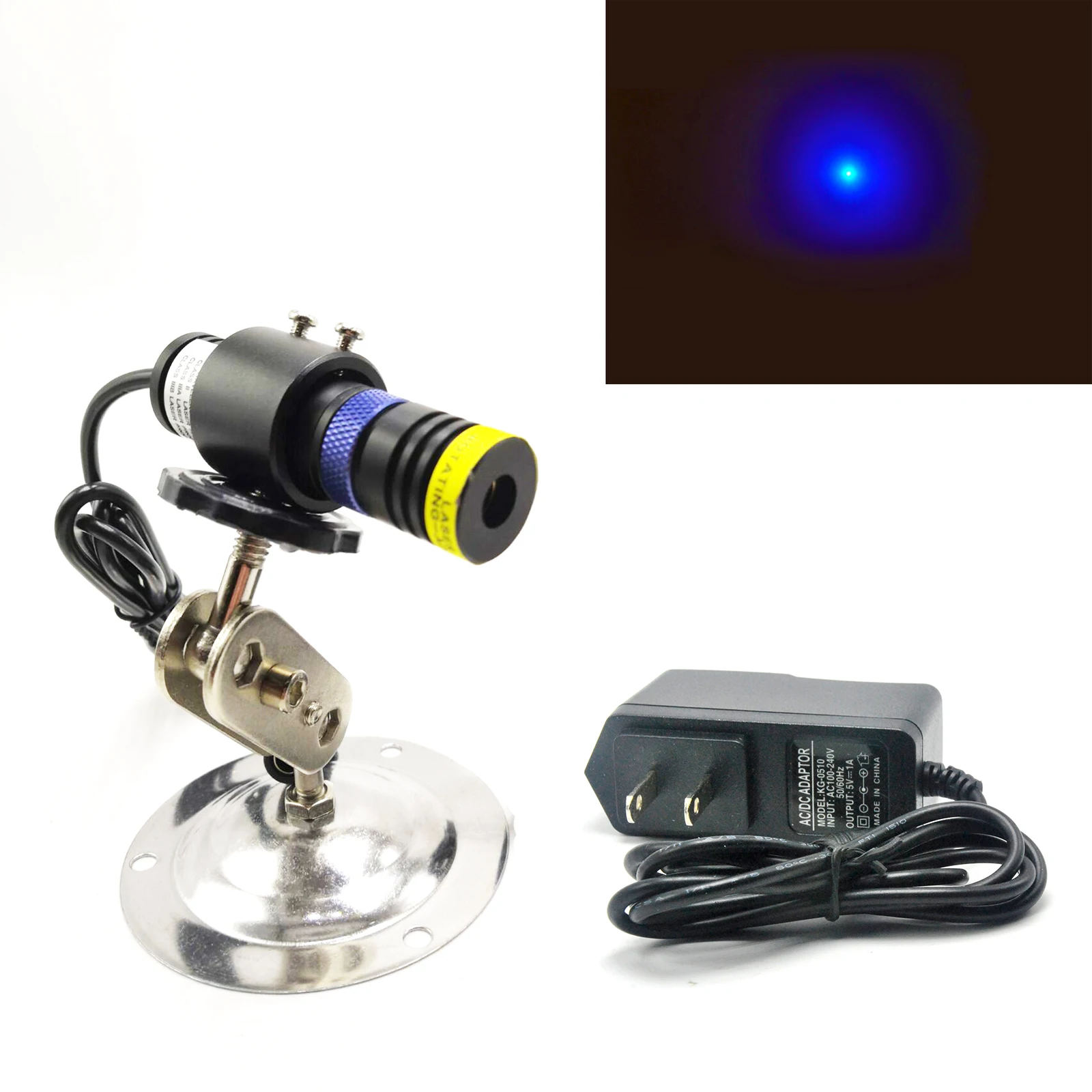 Pure Blue Light Adjustable Focus Laser Module 450nm 80mW Focusable Laser Diode Locator 18X65mm with 5V Adapter and Holder