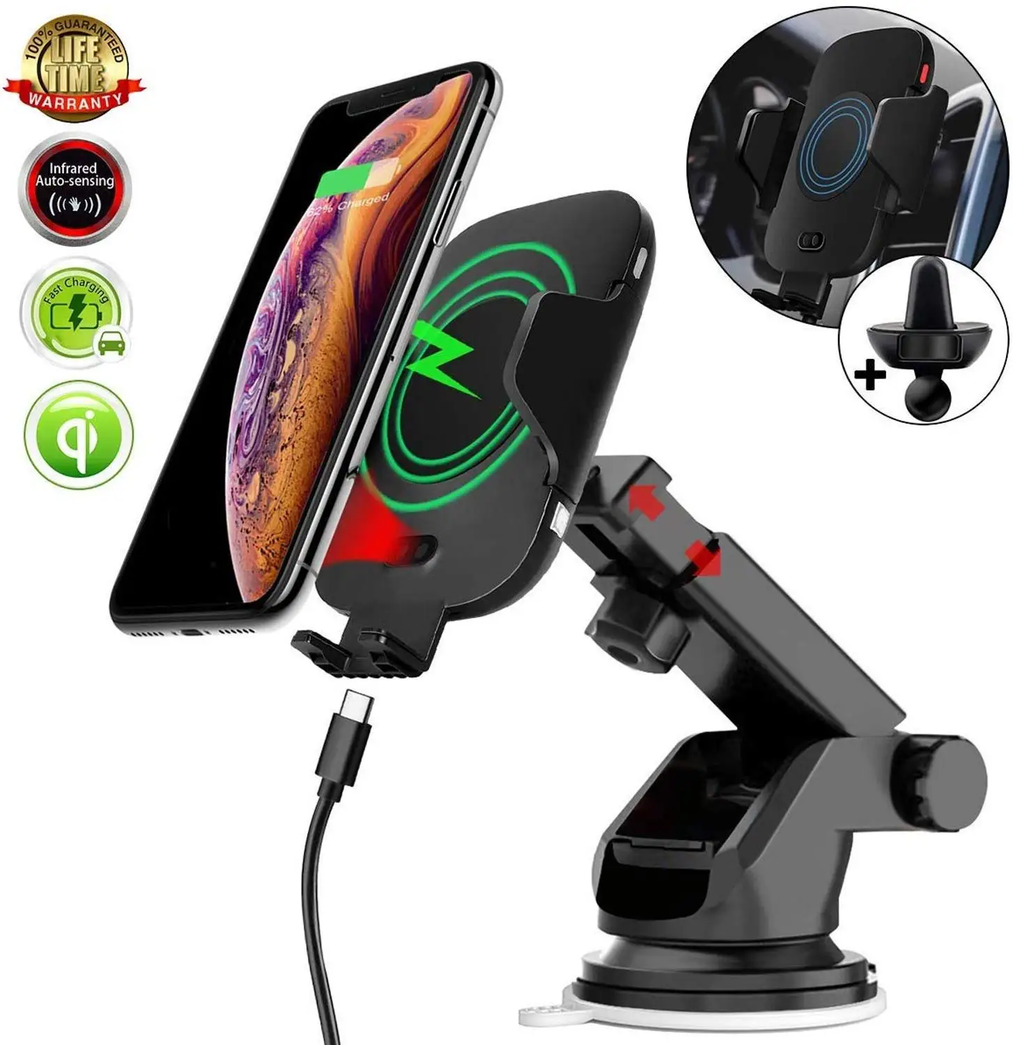 Быстрое беспроводное зарядное устройство для автомобиля крепление iPhone 11 Pro Max