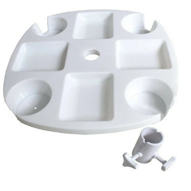 Пляжный круглый пластиковый столик-зонт с подносом и подстаканником для закусок