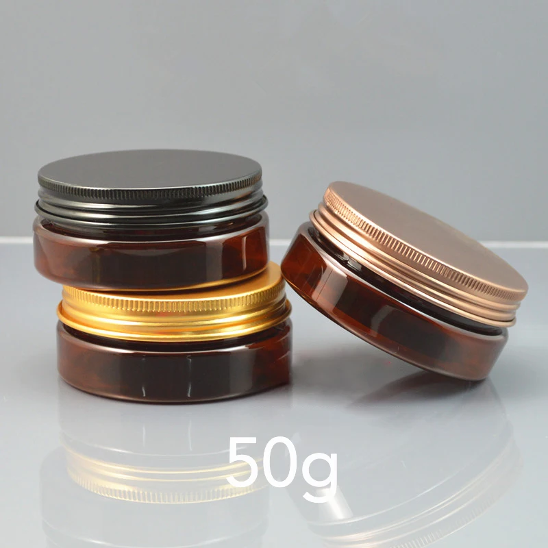 

50g Brown Plastic Jar 2oz Empty Cosmetic Refillable Bottle 50ml Makeup Cream Lotion Bath Salts Candy Coffee Containers 10pcs