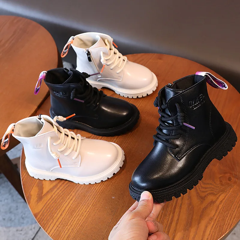 

2021 Autumn Kids Leather Shoes Children's Boots Lace-up Boots British Style Girls Casual Boot Boys Single Boot Size 26-36