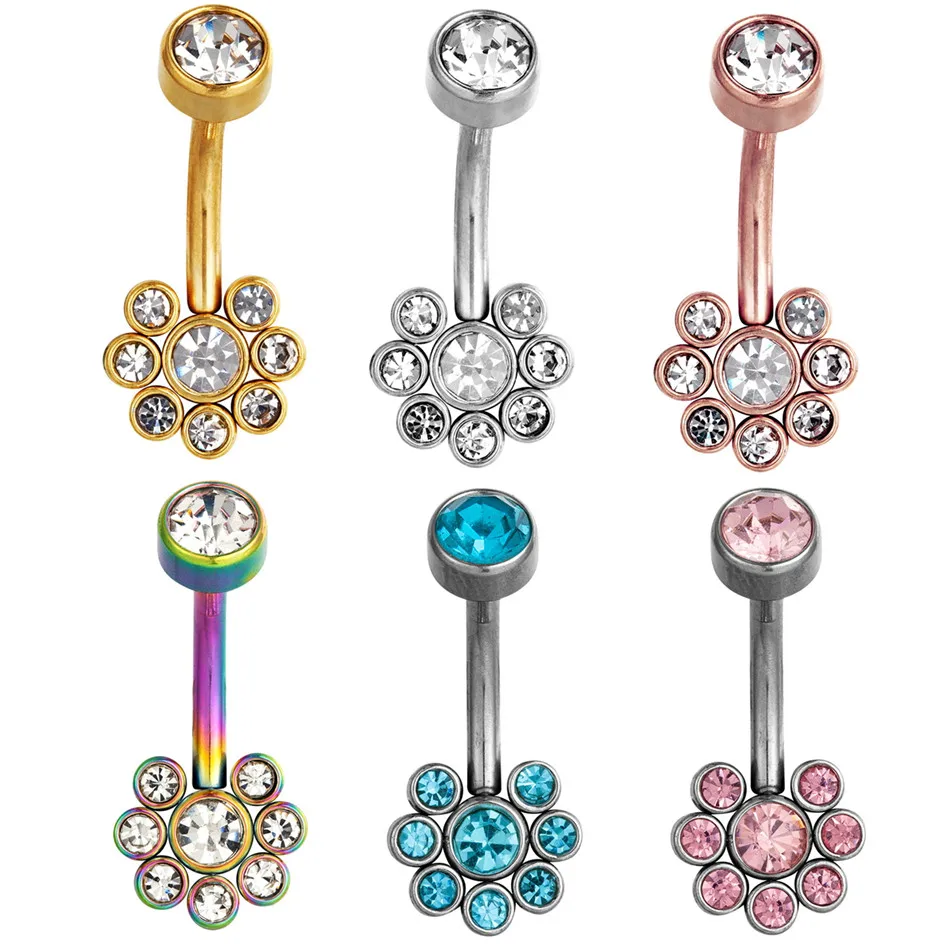 

6 Color Stainless Steel Belly Button Jewellery for Women Girls Zirconia Navel Ring Piercing Navel Earring Body Jewlery Belly Bar