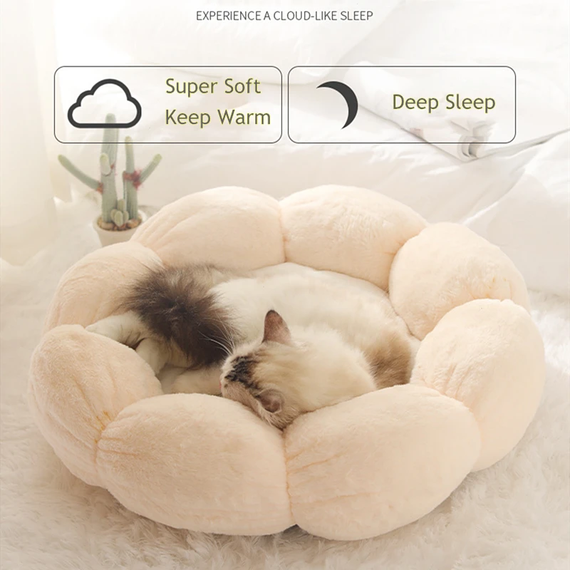 

Pet Dog Cat Bed Flower Shape Cats Soft Nest Winter Warm House Coral Fleece Round Cushion Beds Small Dog Kitten Kennel Mattress