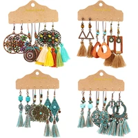 16 style bohemian colored cotton tassel earrings round dangling earrings eardrop for women fashion vintage jewelry