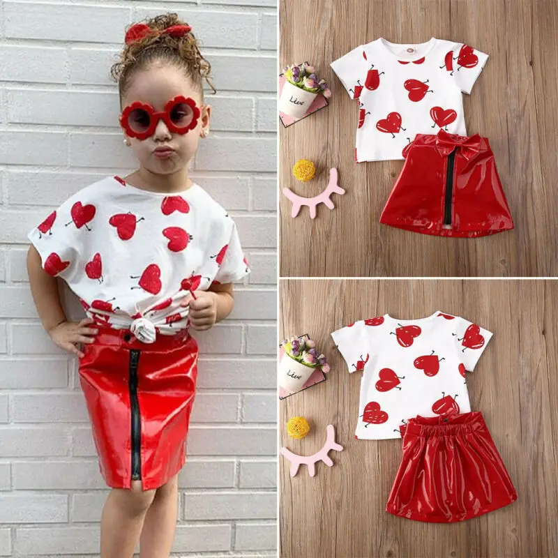Модный летний комплект одежды для девочек из 2 предметов милый детский топ с