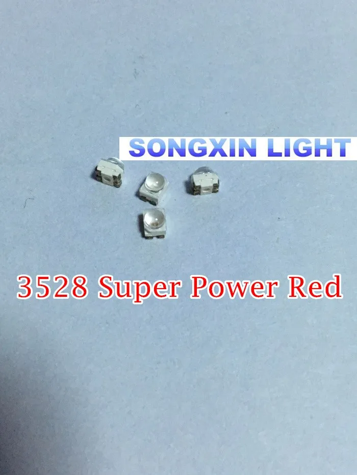 500 шт. 3528 красный SMD светодиодный супер Мощность PLCC 4 Видимый тот вид 4600 6000mcd диод с