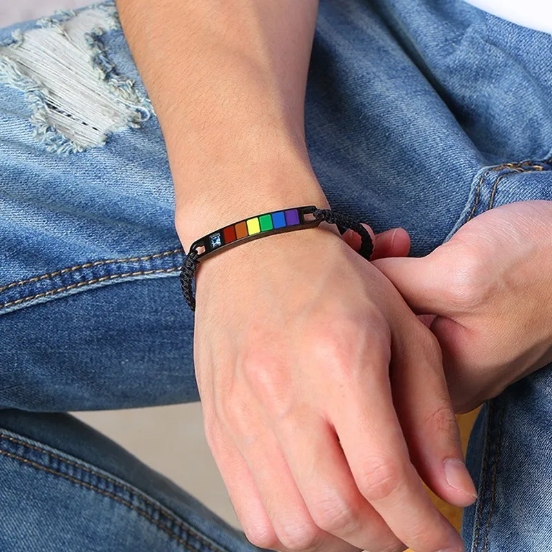 Гордыня браслет Радуга бар Stainles сталь смола флаг ЛГБТ запястье Регулируемый Lebian