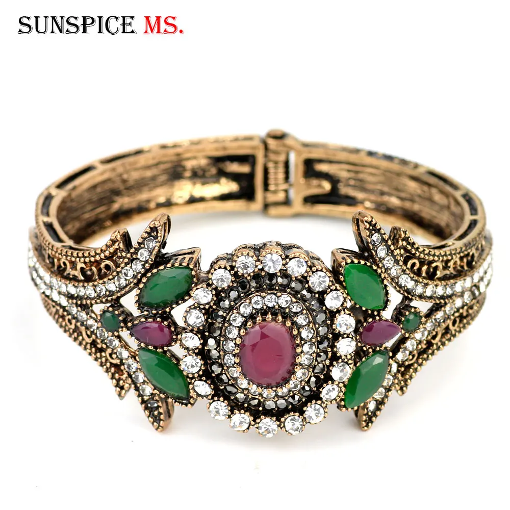 Sunspicems винтажный турецкий браслет манжета для женщин Смола Стразы ювелирные