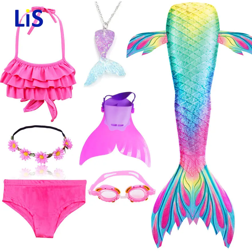 

cosplay Kids Swimmable Mermaid Tail for Girls Swimming Bating Suit Mermaid Costume Swimsuit can add Monofin Fin Goggle Garland