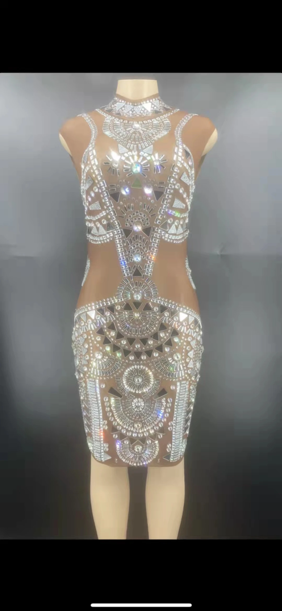 

Autumn new style sleeveless net gauze splicing sequined gemstone tulle evening dress short party stage dress