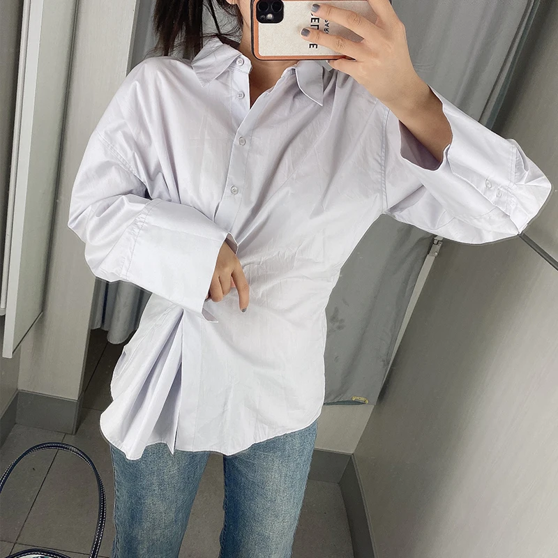 

ZA 2020 New Fashion Single breasted Poplin Women Blouses Long Sleeve Turndown Collar Chiffon Shirt Casual Tops Loose Work Shirt