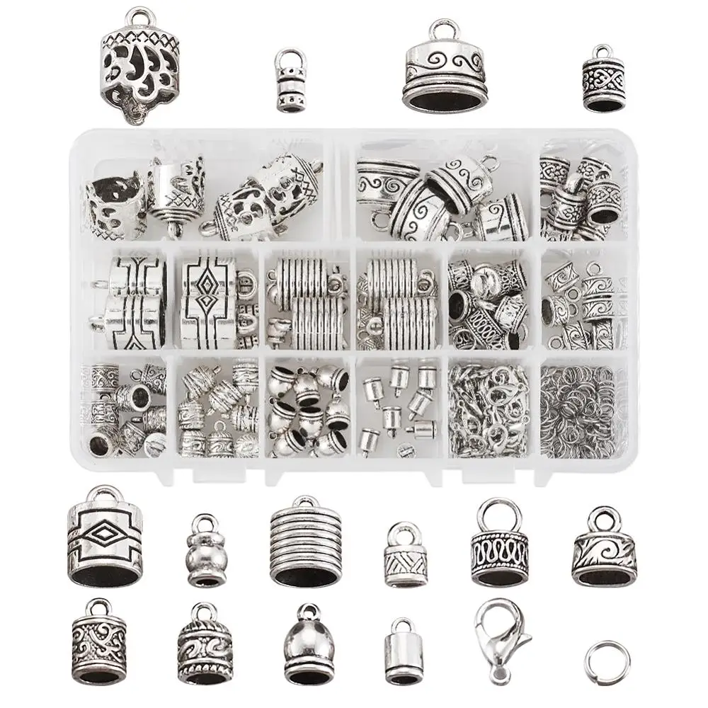 

240pcs Tibetan Silver Alloy Cord Ends Caps Beads End Clasps Findings Cap Charm For DIY Leather Cord Bracelet Jewelry Accessories