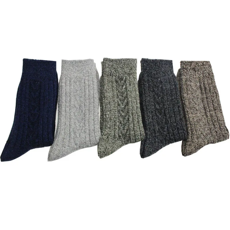 Europe and The United States Size Men's Business Classic Socks Autumn and Winter New Fashion Knit Style 5 Pairs of A Package