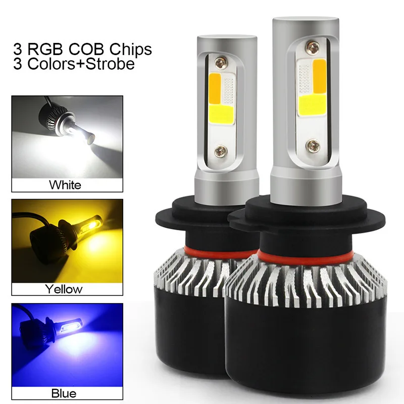 2PCS Tricolor H7 LED H1 H11 car headlight bulbs led H4 9005 HB3 9012 HIR2 lamp COB 72W 9006 HB4 880 881 Auto Headlamp fog light |