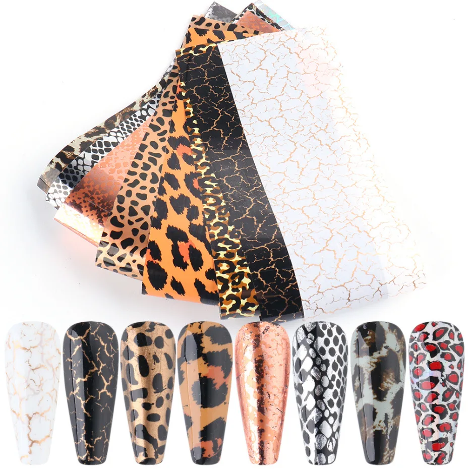 

10pcs Leopard Wild Animal Skin Nail Foil Sticker Snake Print Nail Art Transfer Slider Starry Sky Manicure Decoration Wrap
