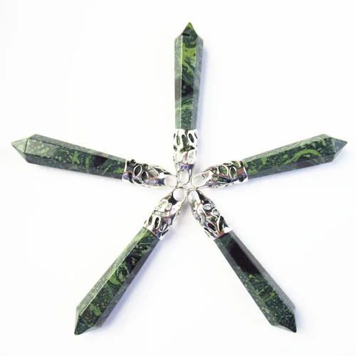 

5Pcs Wrapped Natural Kambaba Jasper Hexagonal Pendulum For Women Jewelry Necklace