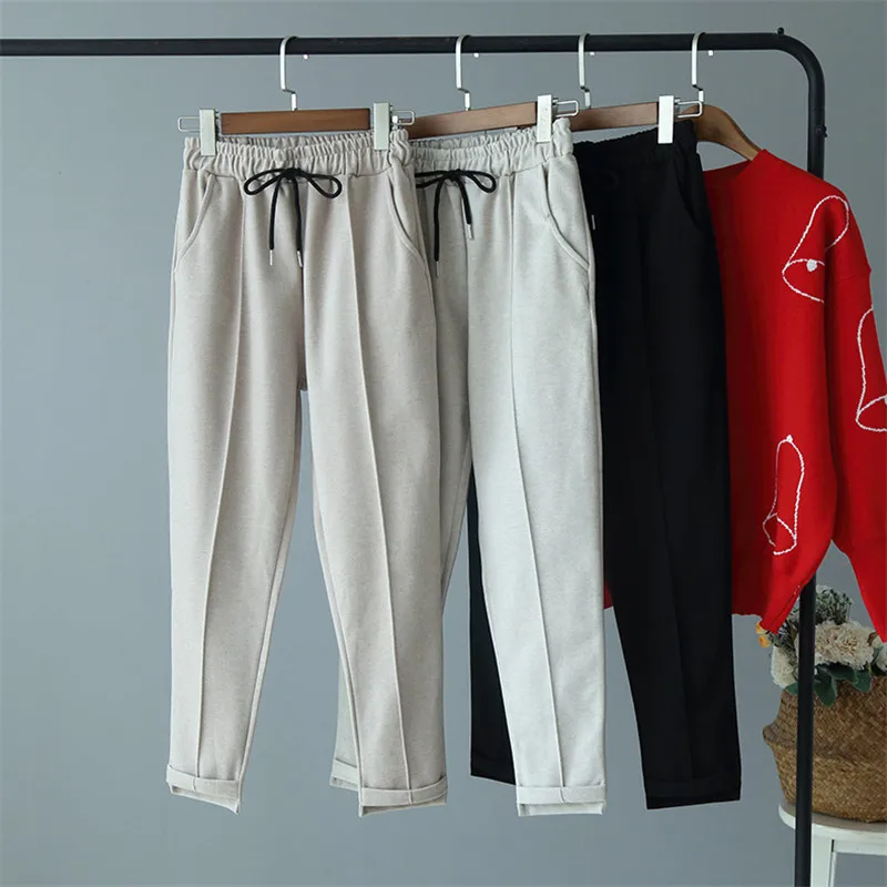 

Women Casual Pants Autumn Solid color Large Size High Waist Elastic Waist Loose Radish Pants Trousers Pantalones Mujer A1186