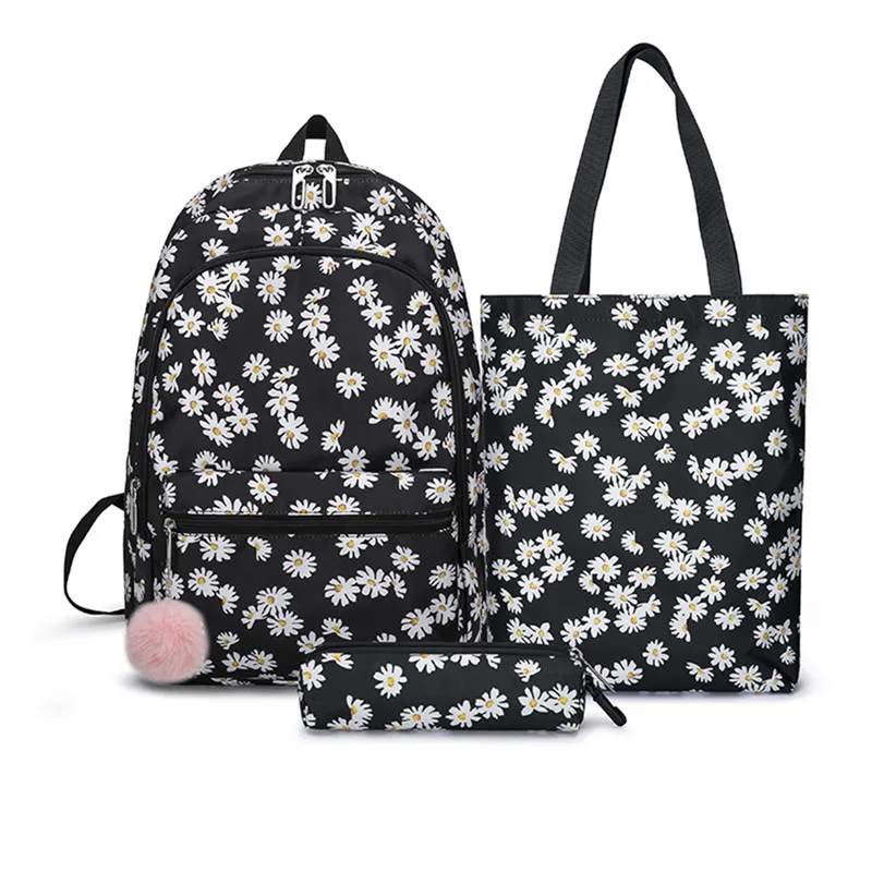 

3pcs/Set Nylon Backpacks For Women 2020 College Teenager Daisy Floral Rucksack Girls Casual Mochila Shoulder Bags Satchel Bag