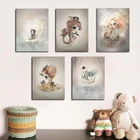 Цветной постер Лев для мальчиков и девочек, кролик, Кот, мультяшный ангел, украшение на холсте, Постер Лебедь для детской комнаты, Настенная картина