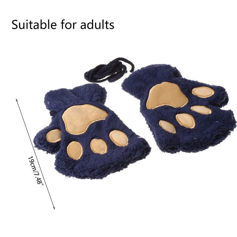 

CPDD Women Adult Winter Warm Half Finger Gloves Cute Cartoon Cat Paw Embroidery Anime Kitten Thicken Fuzzy Plush Fingerless Hand